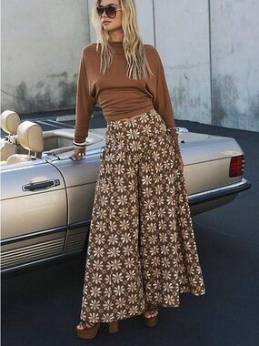 Free people Miss You Most Printed Wide-Leg Pants